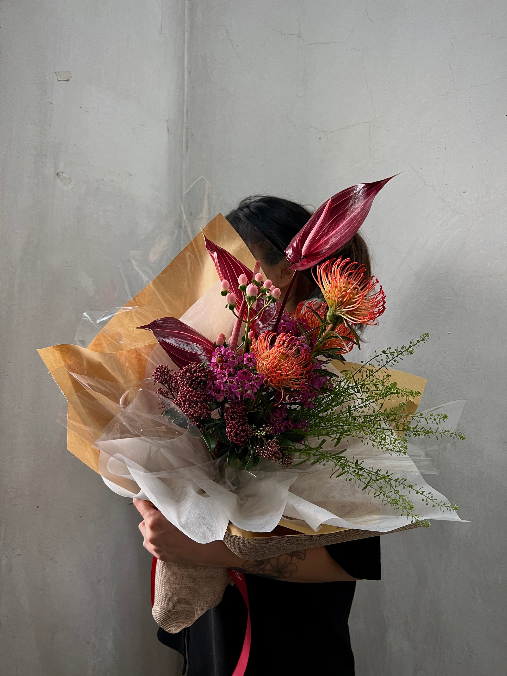 Wrapped Flower Arrangements | Warm Color Bouquet | amytfleur