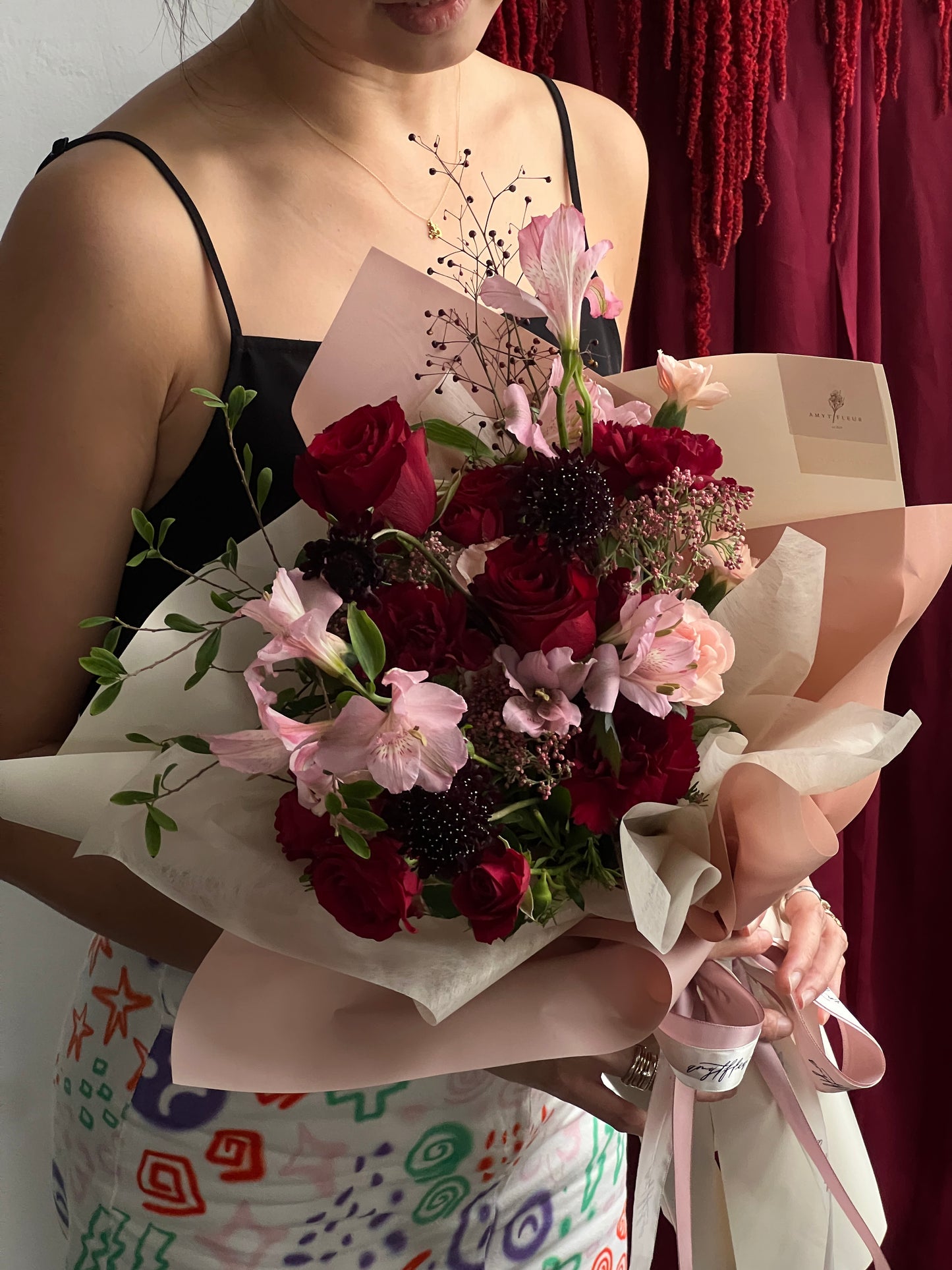 Receiving Gifts (Red-Pink Flower Bouquet)